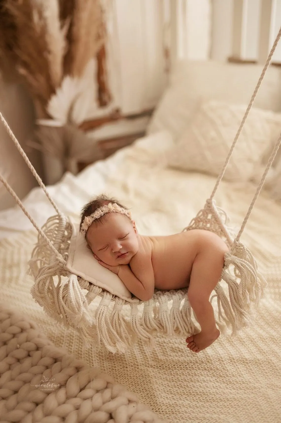 Newborn Photography Props, Children\'s Original Photography Accessories,hundred Days Crib Shooting Assistance, Hand-woven Hammock