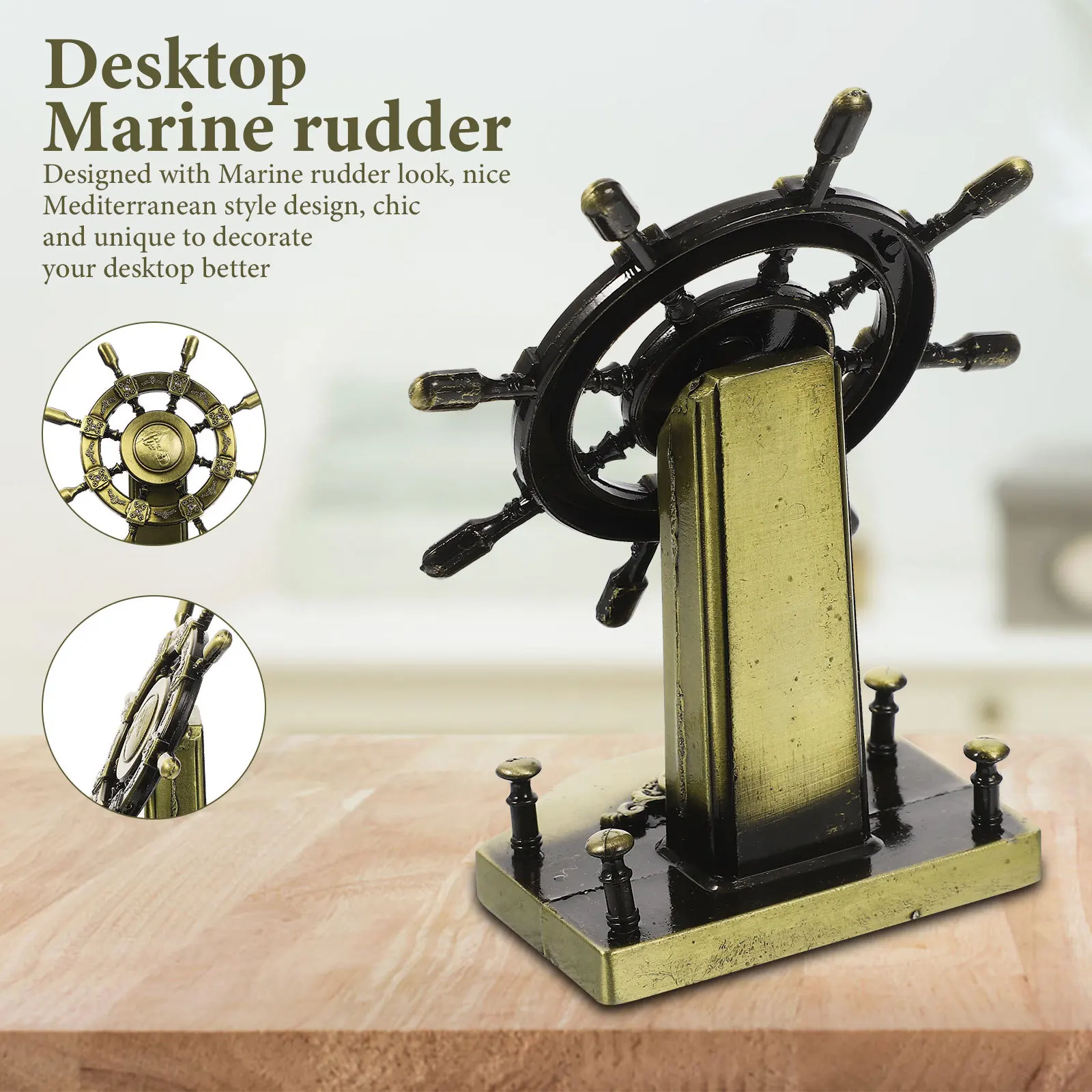 

Retro Marine Rudder Ornament Desktop Decor For Home Mediterranean Party Decoration Vintage Nautical Small Statue