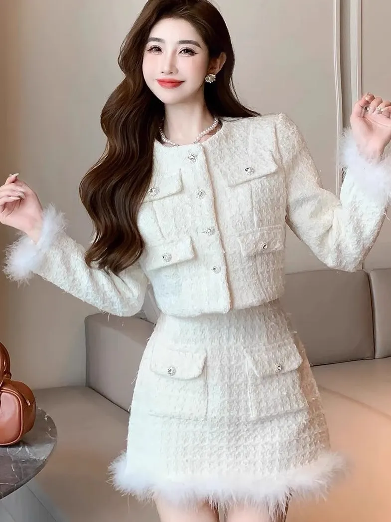 

Fall Winter Outfit Korean Drama Elegant Lady Style Half-length Skirt And Jacket Two-piece Set Fashionable And Luxury Women's ...