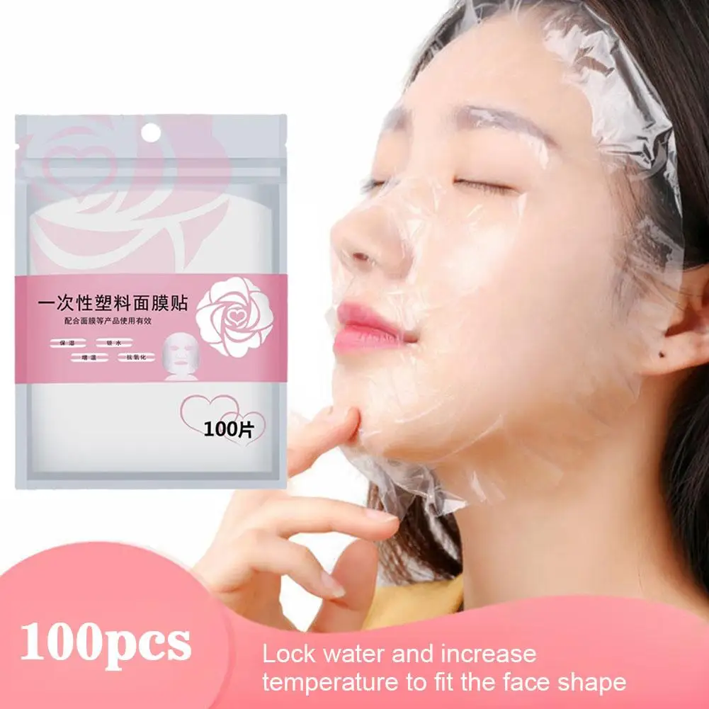 100pc usa e getta viso Film plastico maschera detergente viso pieno adesivi collo carta trasparente PE maschere avvolgere bellezza del viso sano a