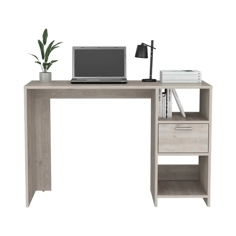 Light Gray Computer Desk with 1 Drawer & 2 Open Shelves for Storage