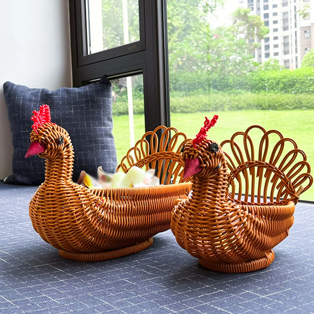 

H woven Peafowl Basket Large Volume Fruit Bread Snack Storage Home Hotel Table Decor Woven Design Multifunctional Storage Basket