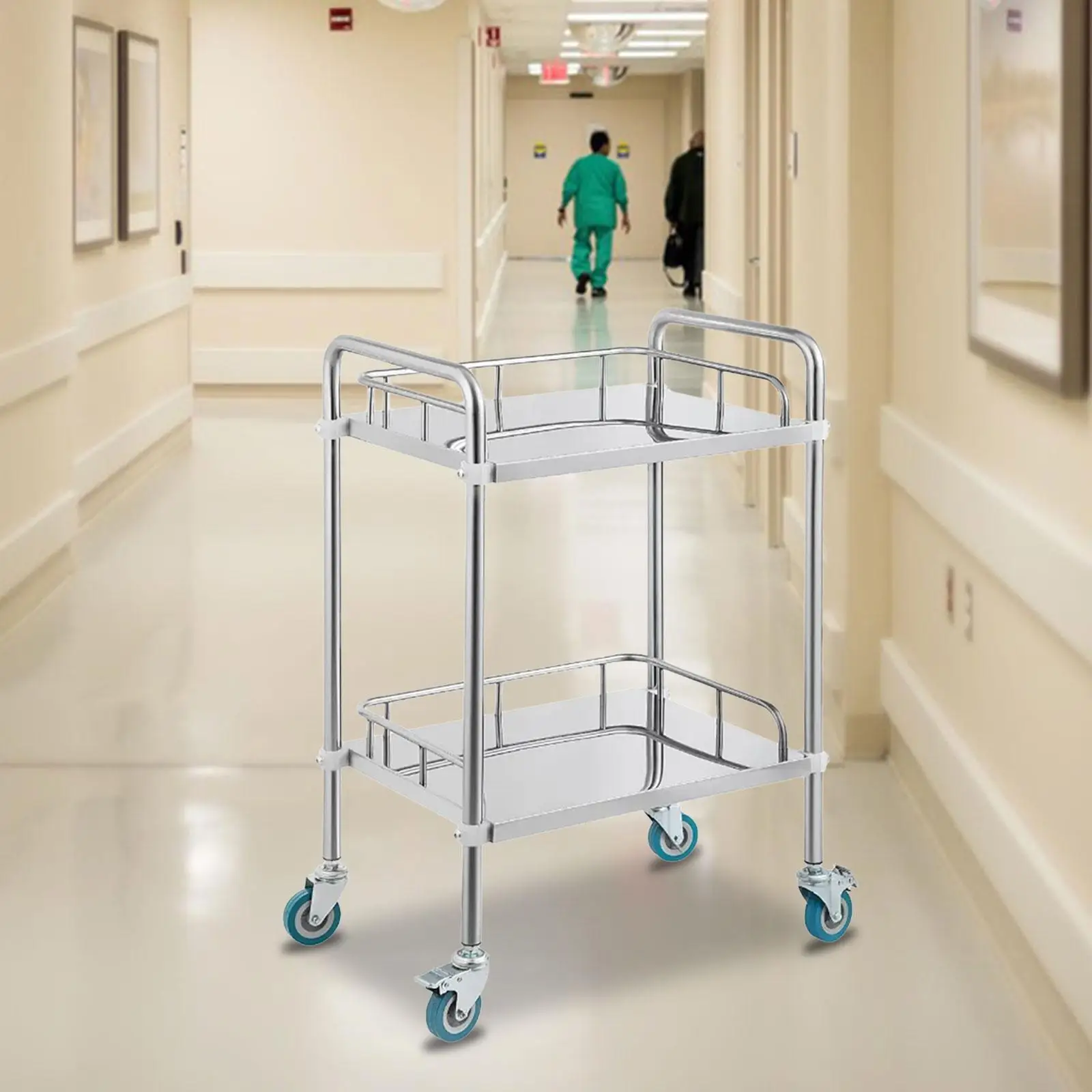 Stainless Steel Rolling Cart Utility Cart Salon Trolley Medical Treatment Cart Three-Layer Instrument Trolley for Lab Equipment