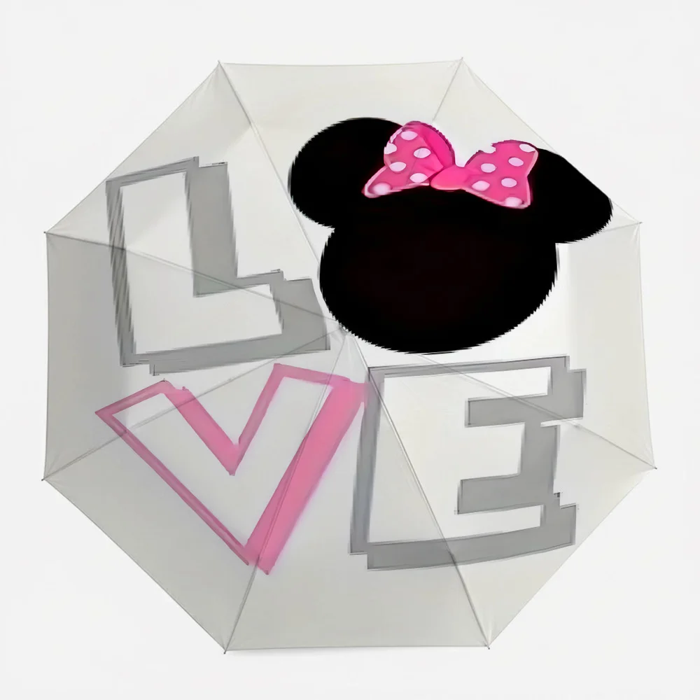 

Автоматический складной зонт Disney Minnie Mouse "LOVE" с розовым бантом и принтом, ветрозащитный, водонепроницаемый, для путешествий, для детей и взрослых, портативный