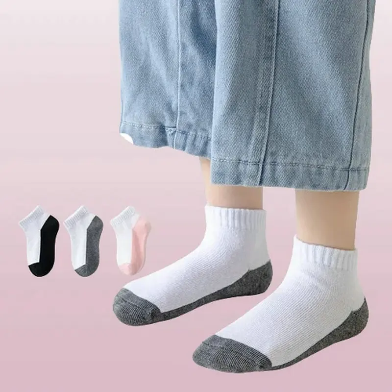 Calcetines cortos de algodón para niños y niñas, medias deportivas de alta calidad, Color blanco, 5/10 pares