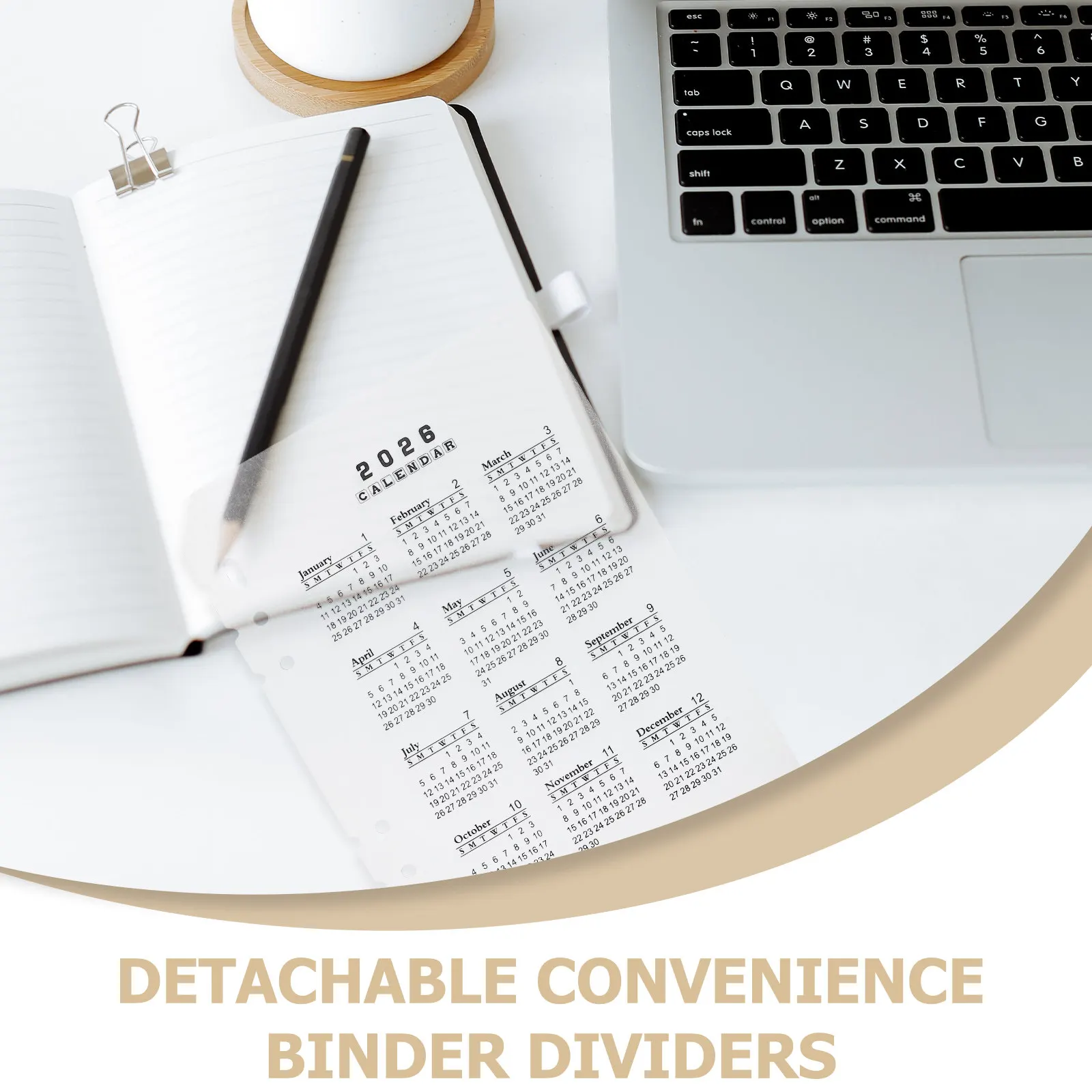 12Pcs A5 Transparent Frosted Calendar Dividers 2026 Detachable Plastic Binder Separators for Loose-Leaf Notepad Organizer Refill