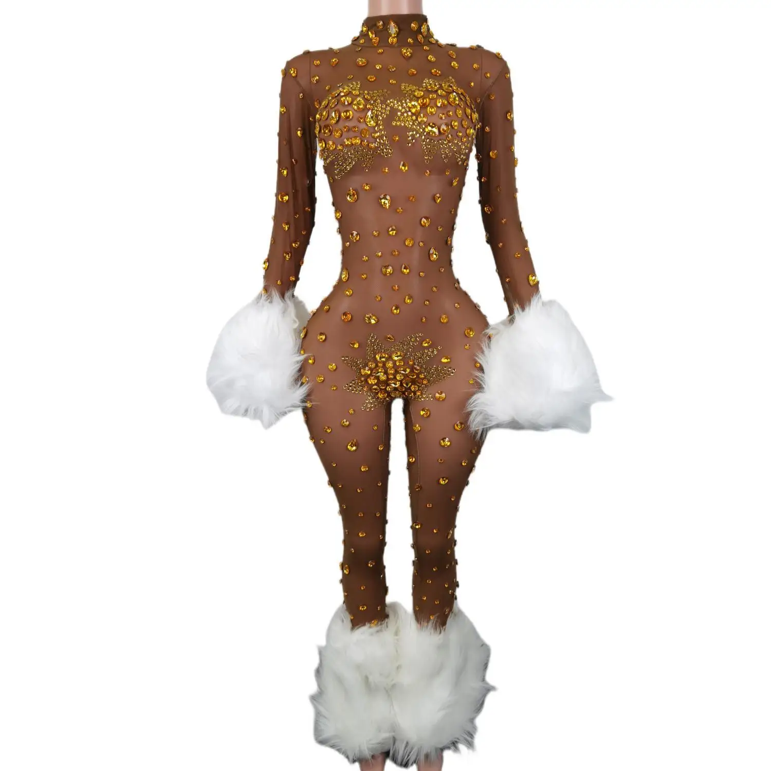 Luxury Las Vegas Women strass Furry tute Nightclub Party Stage Wear Dance Rave Festival Drag Queen Costume Guibin