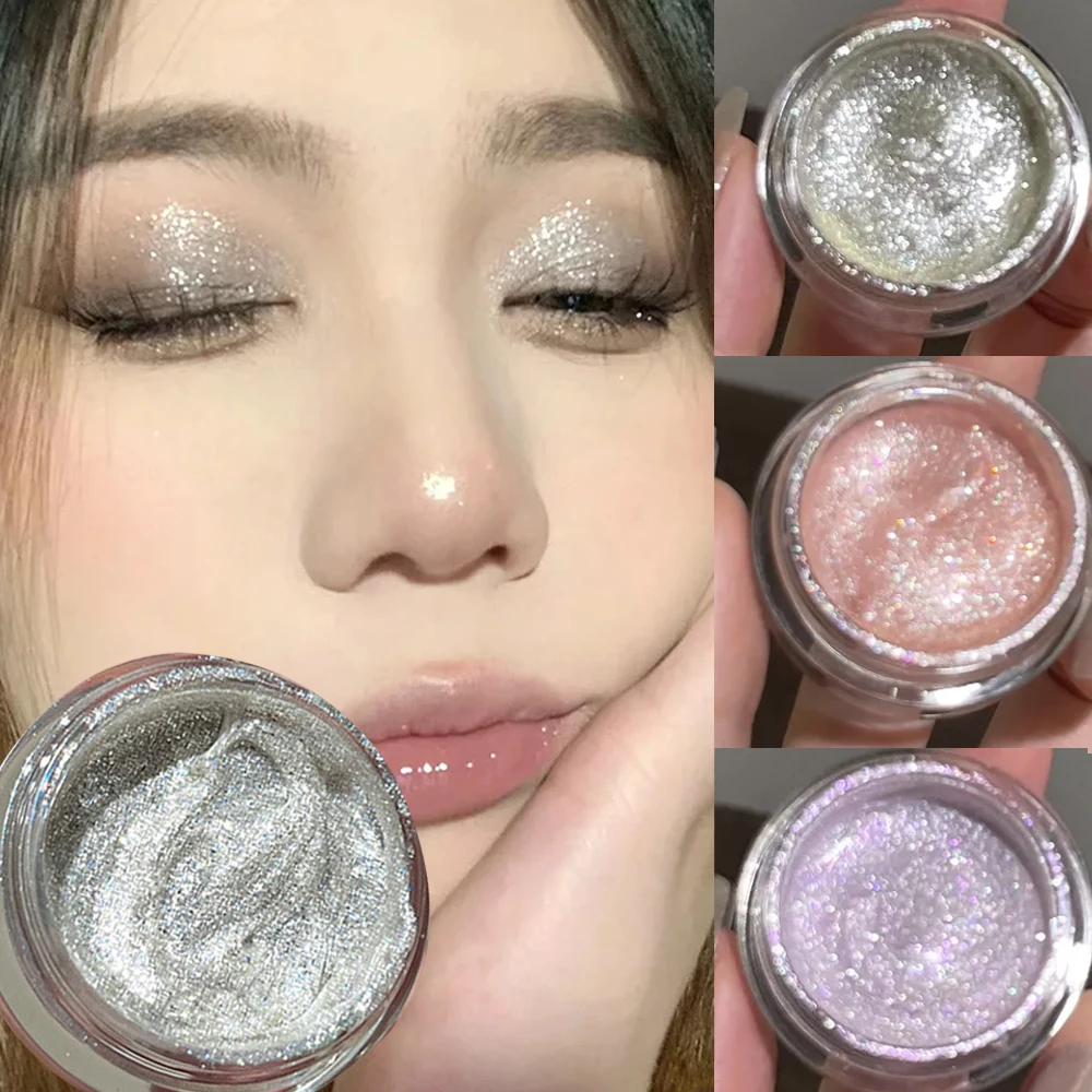 Shiny Highlighter Eyeshadow Shimmer Glitter Sliver Pink Metallic Eyeshadow Mashed Potato Texture High Gloss Eyes Makeup Cosmetic