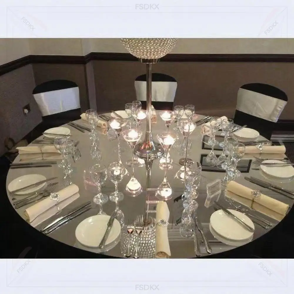 FSDKX Mirrored Glass Table Top Decor Round Mirrored Acrylic Tablecover for Wedding Decoration