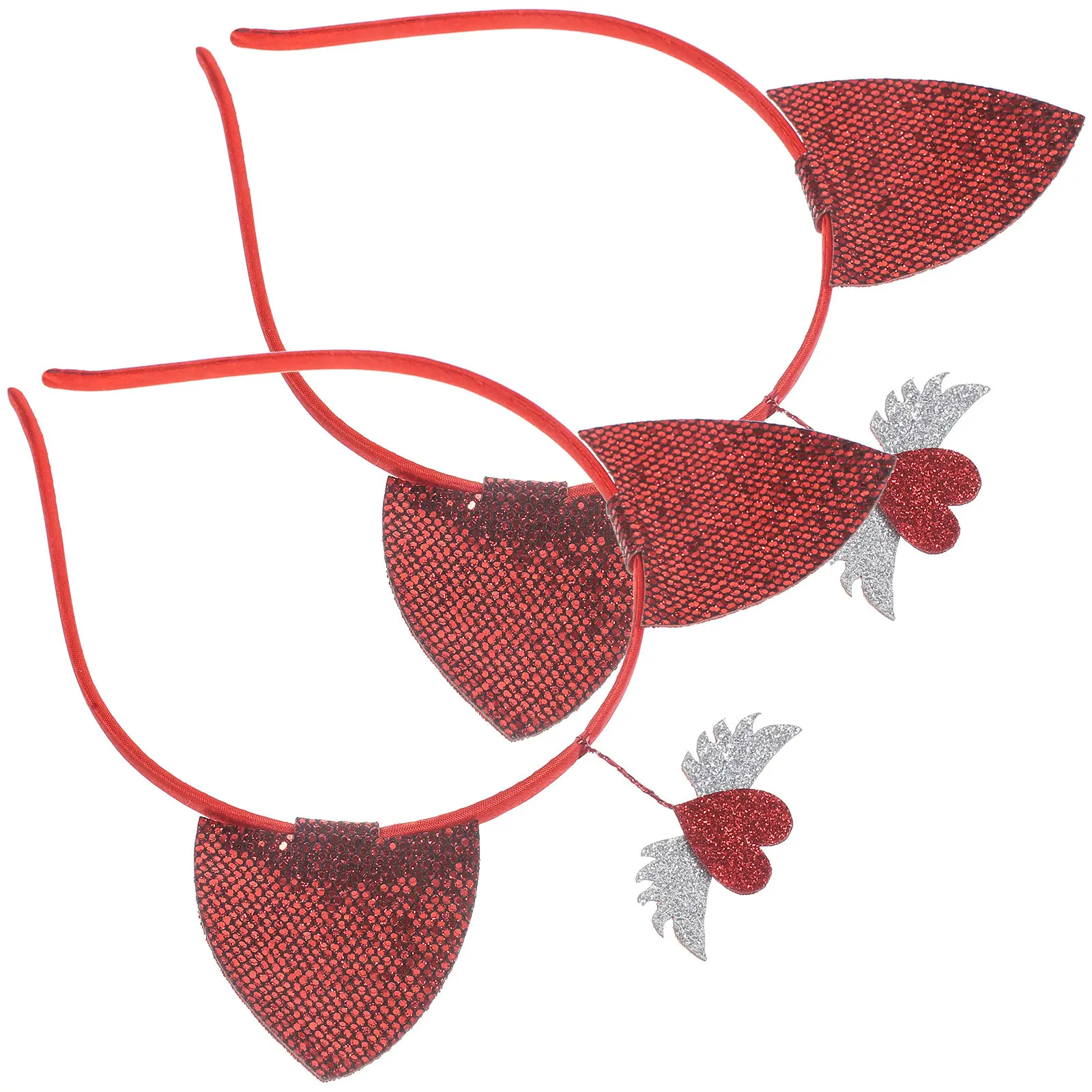 

2Pcs Heart Wing Headband Valentine Day Hair Band for Adults Comfortable Cloth Material Party Headdress Holiday Celebration Fun