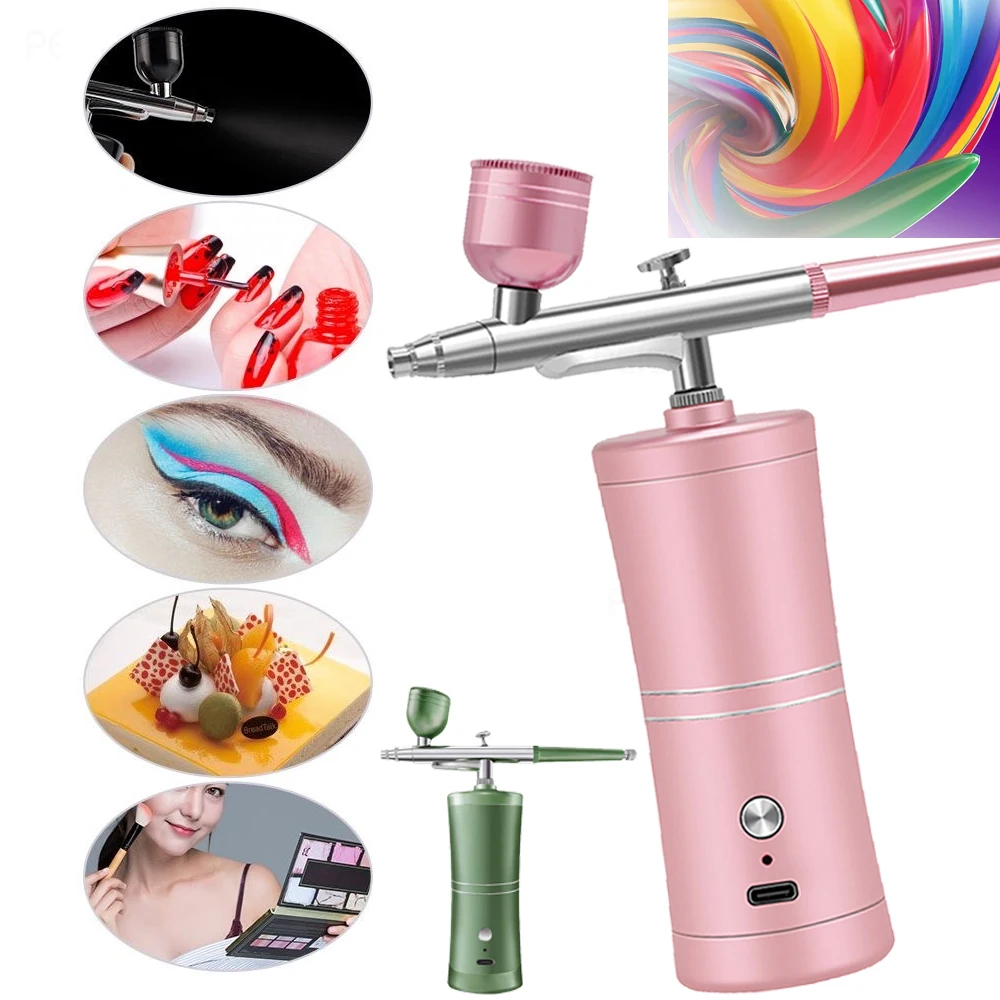 Aerógrafo para uñas con compresor para pintura, manualidades, aerógrafo portátil, pistola pulverizadora para pasteles, aerógrafo inalámbrico con Kit de compresor