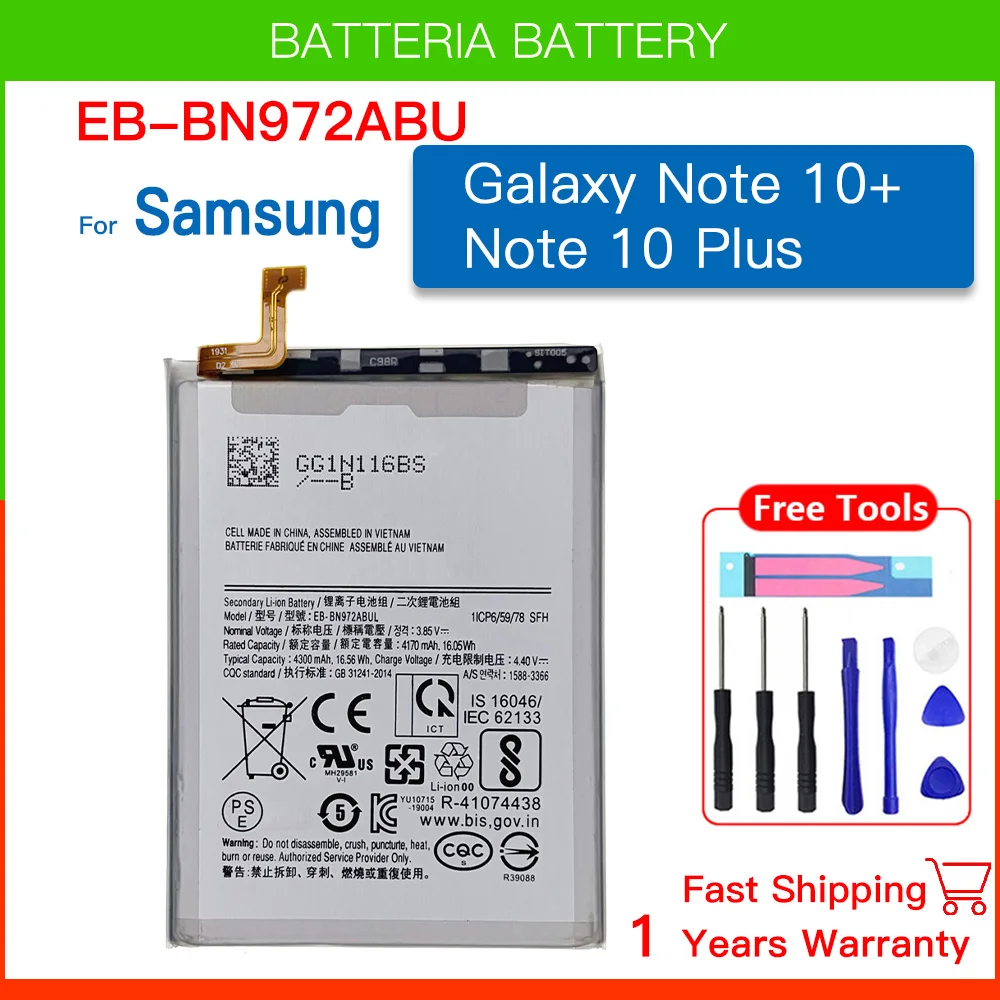 Brand New EB-BN972ABU 4300mAh Battery for Samsung Galaxy Note 10+ Note 10 Plus SM-N975F SM-N975DS Phone Battery + Tools