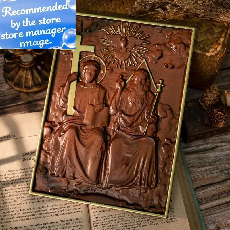 

Винтажные религиозные Святые Статуи Тринити Деревянный Настенный Декор, Католическая Фреска Семейный Домашний Декор