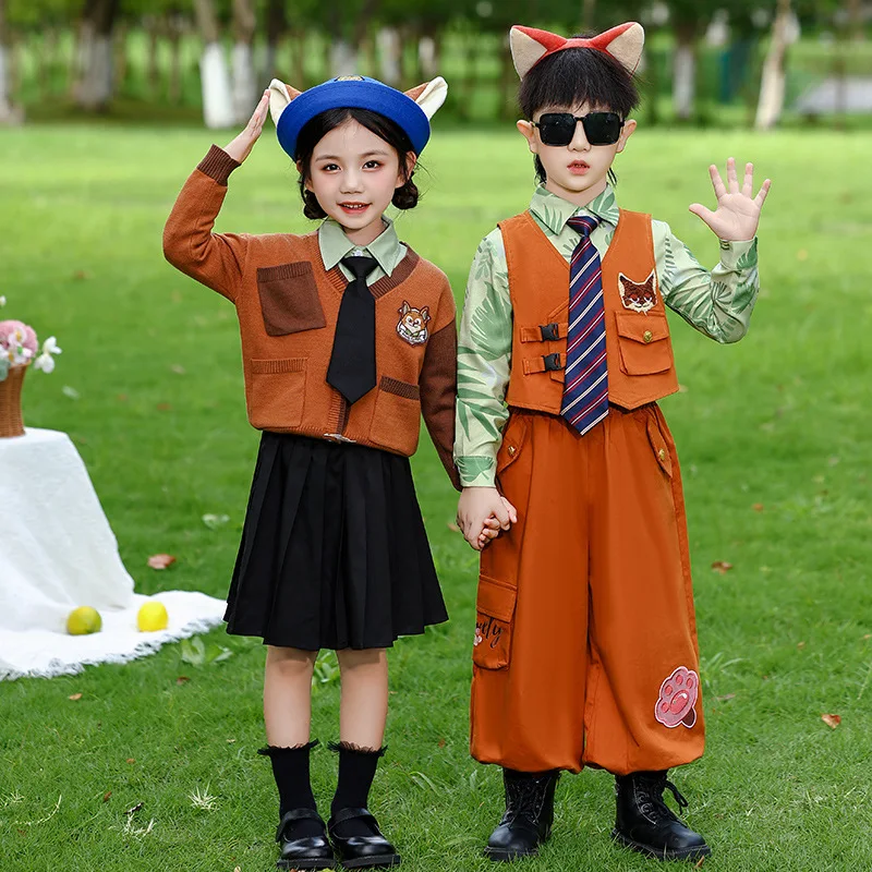 

Комплект из 3 предметов: милый кардиган, юбка и костюм с мультяшным принтом «Зоотопия» Дисней, весенний детский комплект с жилеткой, рубашкой и брюками для девочек