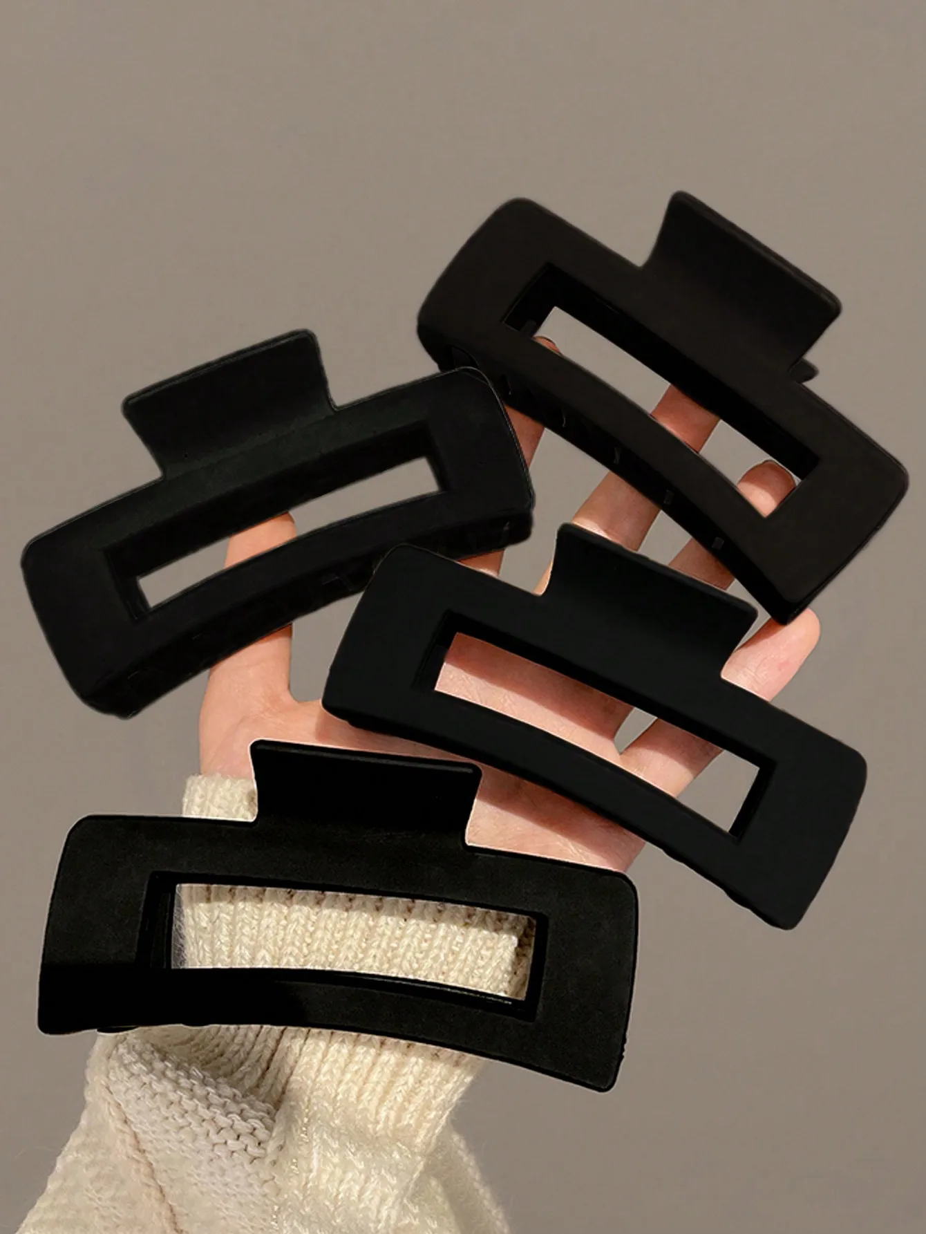 

4pcs Women Large Black Square Plastic Hair Claw Clip, Fashionable And Versatile With Simple Style And Elegant Elegant For Daily Wear, Parties, Work And Vacation, Good For Braids, Buns, Casual And Formal Occasions
