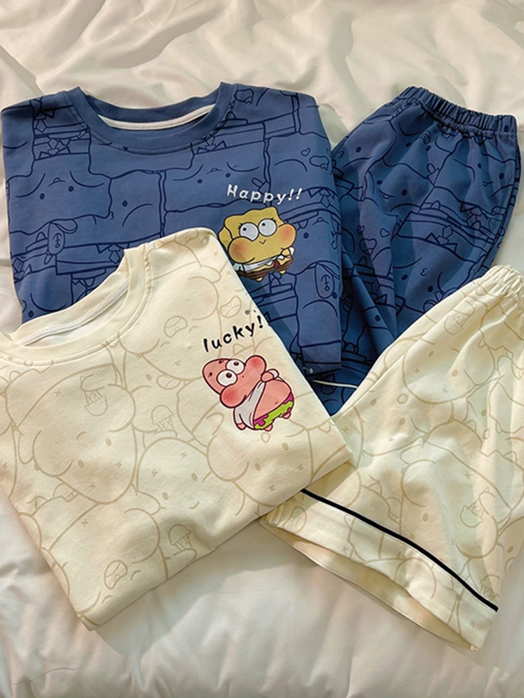 

Cartoon Character Couples Spwear ort Sve Cotton Pajamas Casual Lightweight Summer Home Clothes for Men And Women
