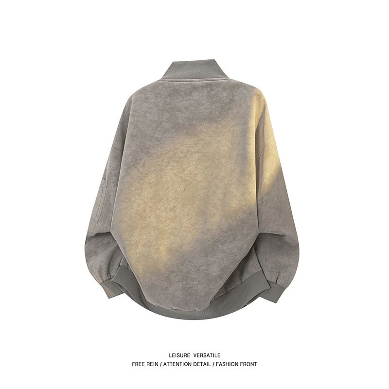 Spring Autumn Windproof Breathable Trendy Couple Baseball Jacket Fishing Casual Fashion Tie Dyeing Imitation Leather Jacket