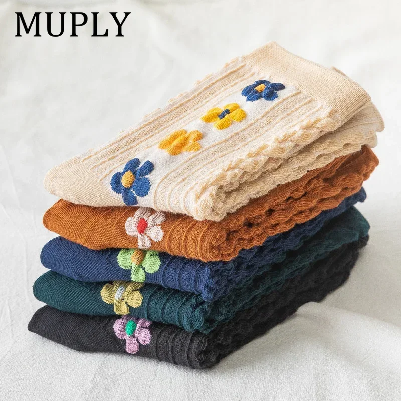 

Women Socks Trendy Versatile Cute Flower Pattern Socks Sweat Absorbing Breathable Soft And Casual Socks