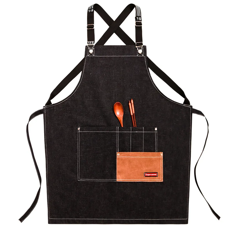 Fashionable Canvas Barber Apron With Multiple Pockets and Multifunctional Work Clothes Coffee Shop Waiter Anti Fouling Apron