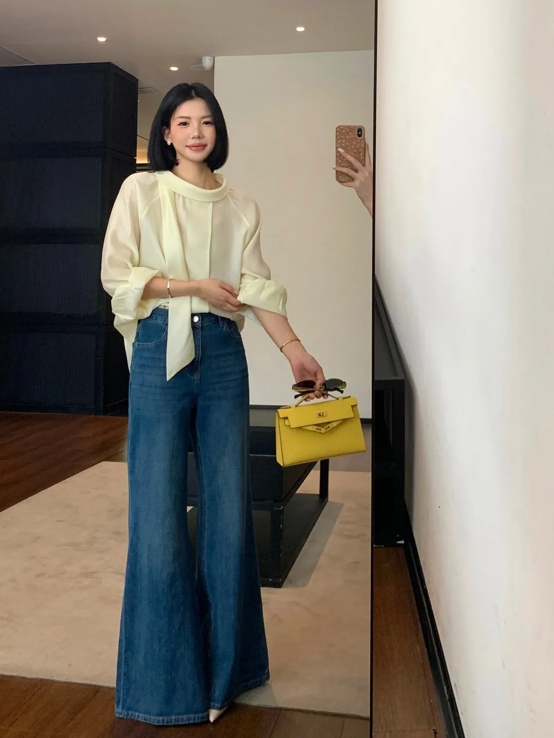 

High Waist Straight Leg Bell Bot Jeans Women's Versatile Sweet And Spicy Blue Bay Spring 2026 New Cotton Blend Denim