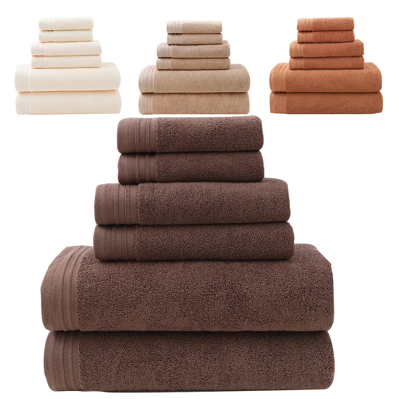 6PCS Adult Luxury Bathroom 100% Cotton Hand Towel Face Towel Bath Towel Set For Family Hotel Beauty Salon Spa 34X34 34X74 70X140