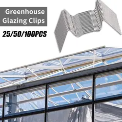 100/50/25Pcs Steel Greenhouse W Clips Spring Wire Glazing Glass Frame Fixing Clamp