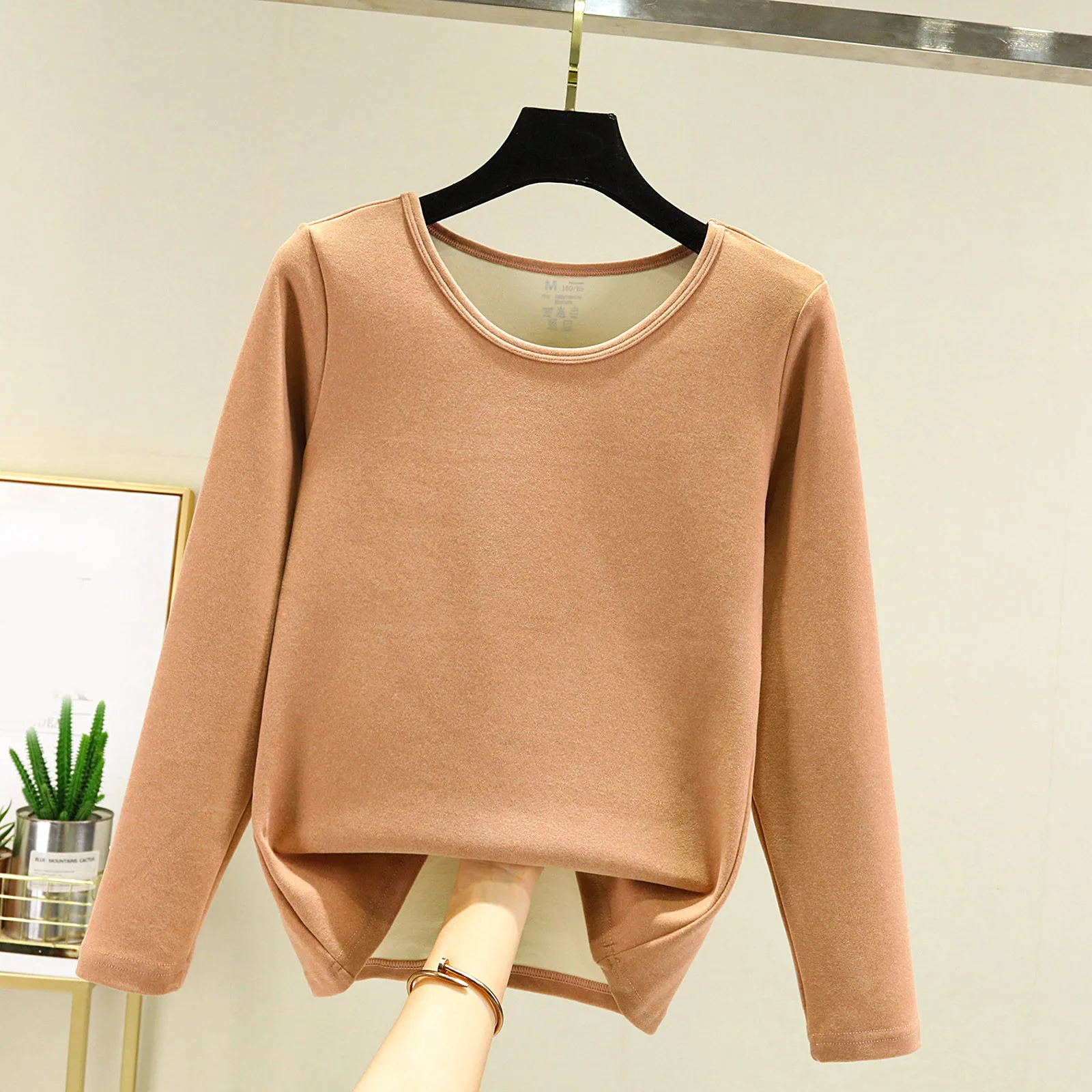 Thicken Thermal Underwear Women Autumn Winter Half High Collar Warm Tops Solid Color Long Sleeve Bottoming Shirt Fleece Pullover