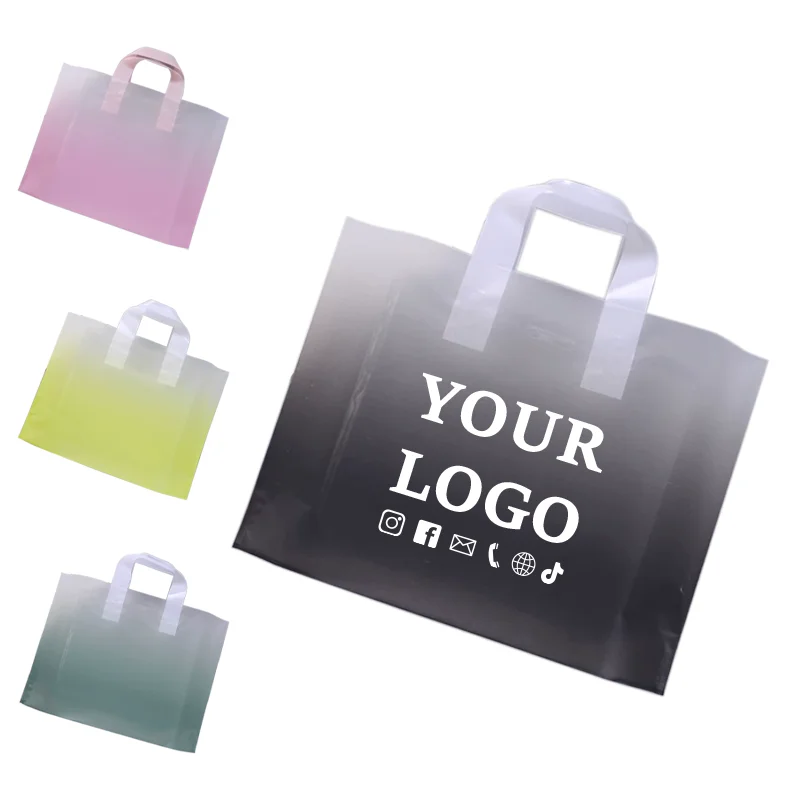 50 sacs en plastique semi-transparents mats dégradés pour femmes, sacs d'emballage, sacs cadeaux, sacs de shopping, supporte la personnalisation du logo