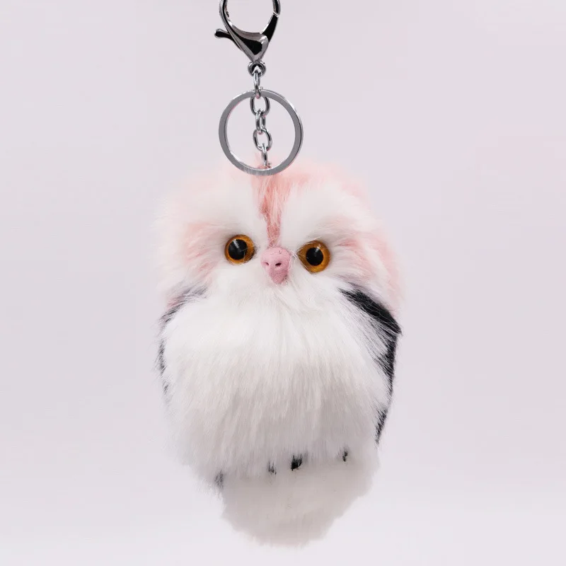 Owl Decoration Key Ring Lmitation Rabbit Fur Bag Cute Animal Car Pendant Key Ring Bags Mobile Phone Accessories Jewelry Gifts