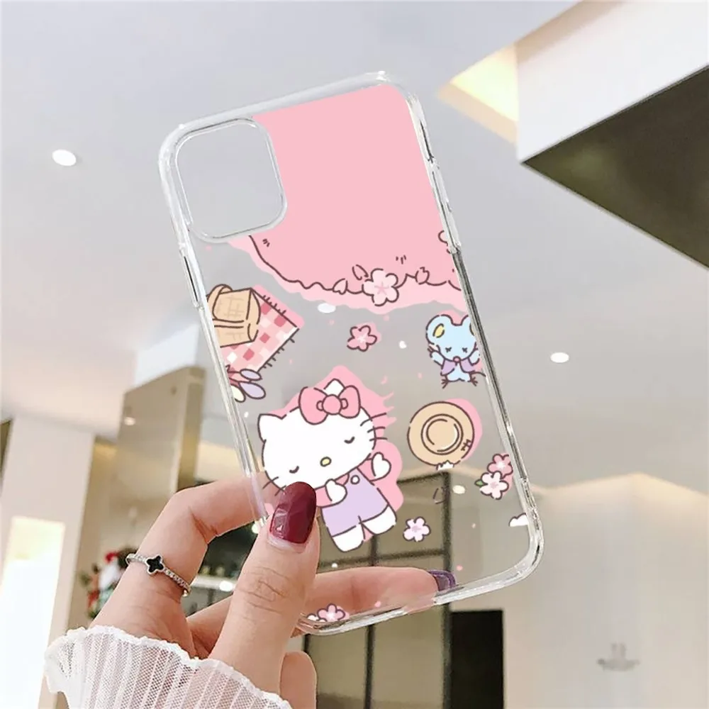 Sario-H-Hello Cat K-Kitty  Phone Case For Iphone 15 11 13 14 Pro Max 7 8 Plus X Xr Xs Max Se2020 12mini Transparent Cover