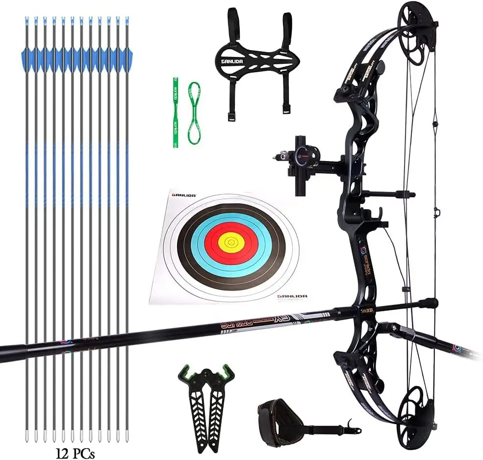 7-35lbs Black Junior Professional- Grade Standard Target  Compound Bow and Arrow Kit with Target Accessories for Competition for