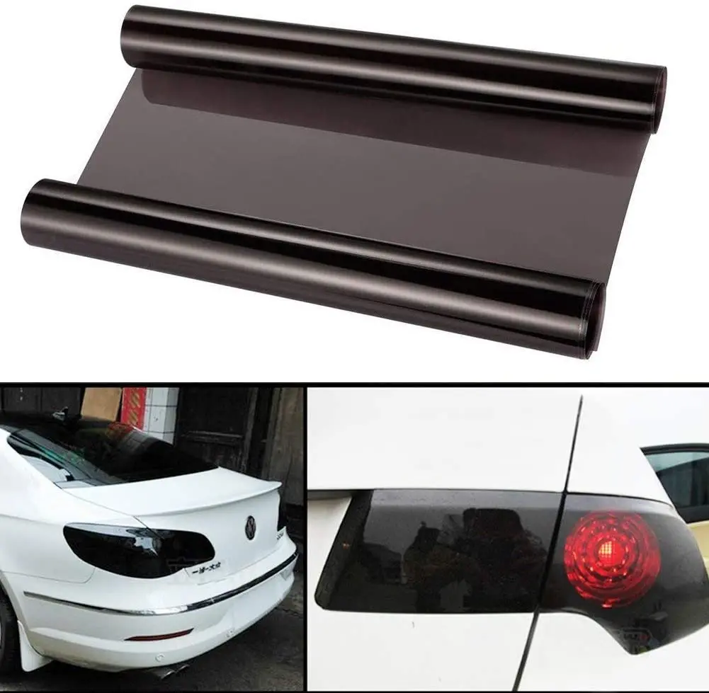 1X4 Ft Glossy Light Black Smoke Air-Tint Headlights Taillight Fog Side Marker Vinyl Wrap Film Sheet Sticker Cover Self Adhesive