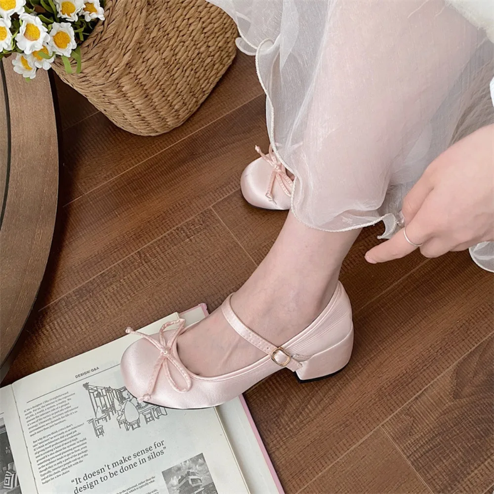 Frühling Herbst Starke Ferse Rosa Schuhe Elegante Bogen Lolita College Mädchen High Heels Frauen Sandalen zapatos de mujer mary jane schuhe