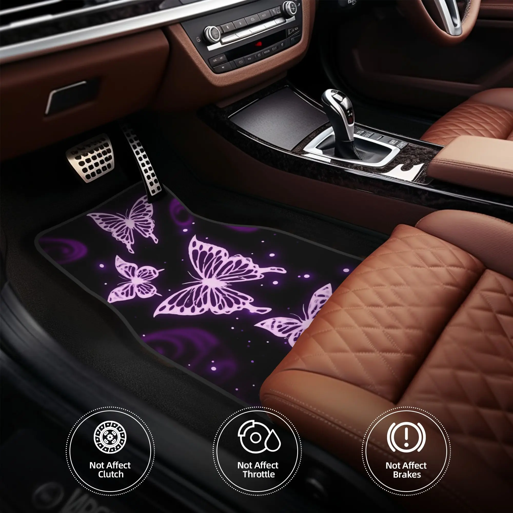 Set Of 4 Enchanted Purple Butterflies: A Mystical Performance In The Night Sky. Car Floor Mats - Slip-Resistant, Absorbent Polye