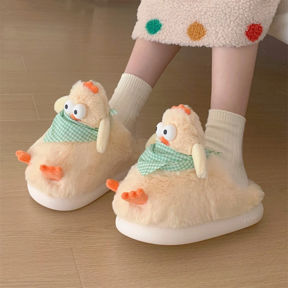 New chicken designer slipper women fluffy kawaii animal slide girl student dormitory slippers ladies thick sole winter fur shoes view 2
