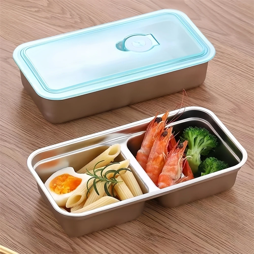 4 Pack Stainless Steel Food Boxes with Double Compartments and Secure Leak Proof Seal for Convenient Snack Storage and Transport