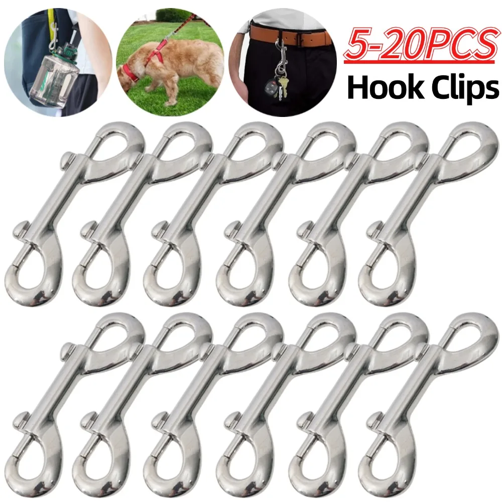 5-20pcs Double Ended Scuba Diving Hook Stainless Steel Quick Draw Carabiner for Linking Dog Leash Water Bottle Keychain Clips