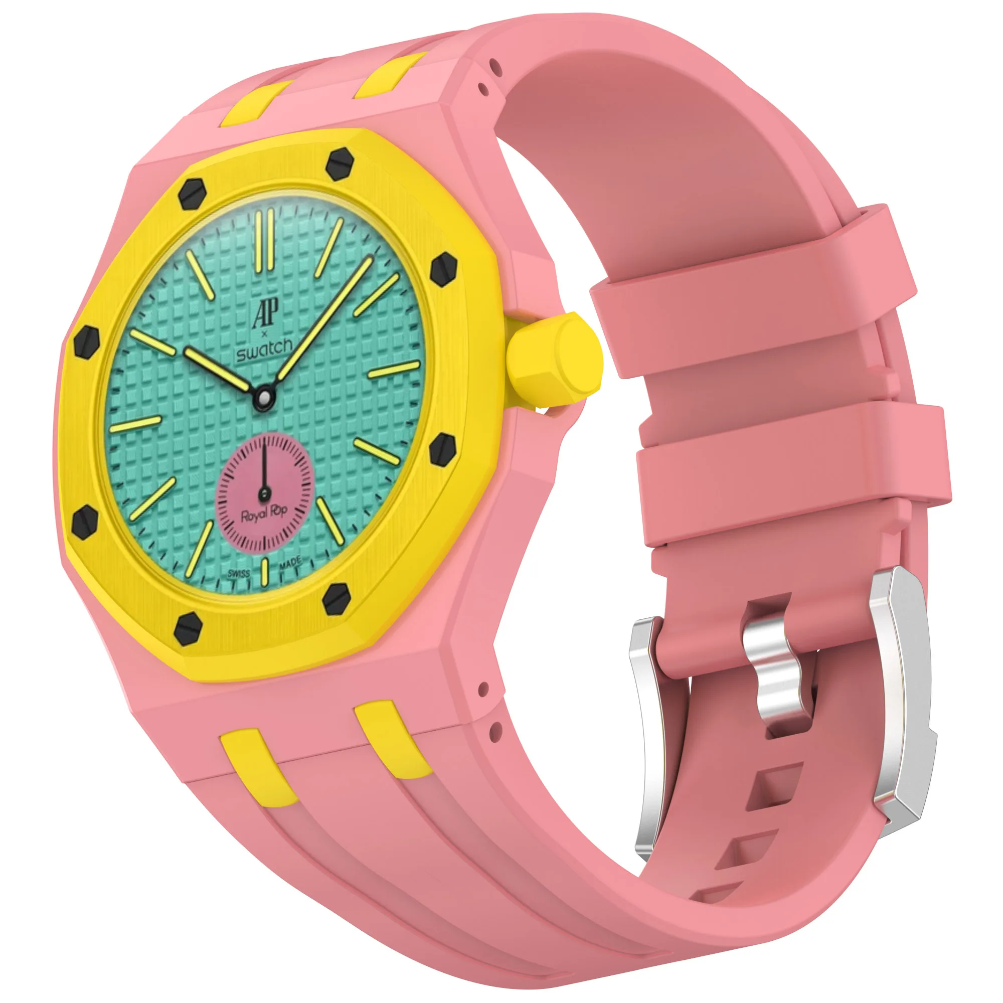 Splicing 3 O Clock PC Mod Kit Case Frame +Strap for Swatch AP Royal Pop Modification Integrated Cover Silicone Band Accessorries