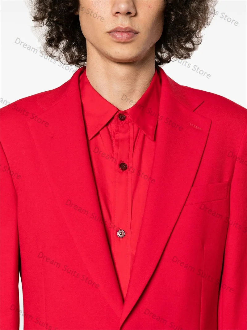 Abiti da uomo in cotone rosso Set 2 pezzi Blazer + Pant Giacca da ufficio formale personalizzata Abito da ballo Business Autunno Smoking da sposa Cappotto maschile