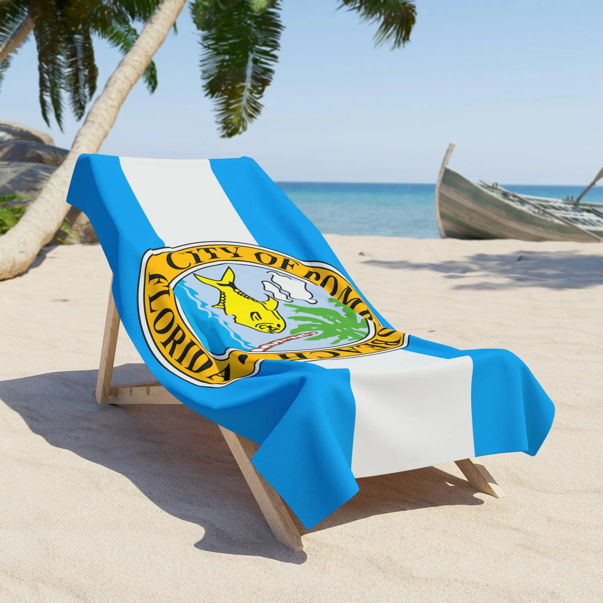 City of Pompano Beach Florida Seal Beach Towel, Coastal Flag Design Beach Essential