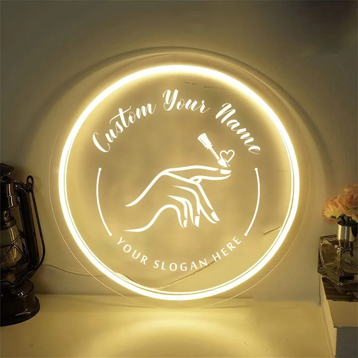 1PC Round Shape Custom Text USB Power Neon Night Light Wear Nail Polish Acrylic Board Beauty Parlor For Beauty Salon Decor