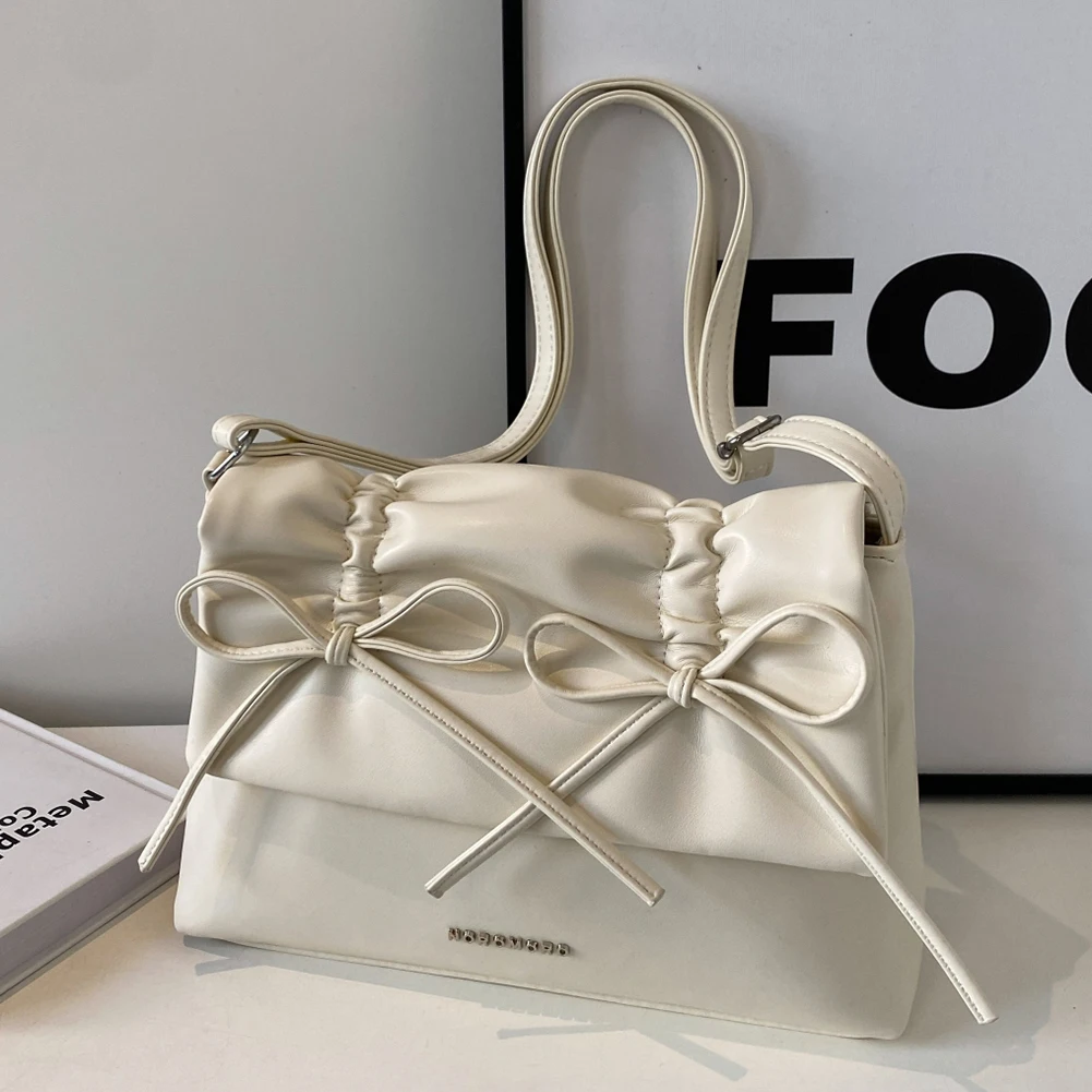 

Women Bowknot Pu Shoulder Bag Casual Handbag With Adjustable Shoulder Strap Large Capacity Bag Shopping Bag for Daily Office Use