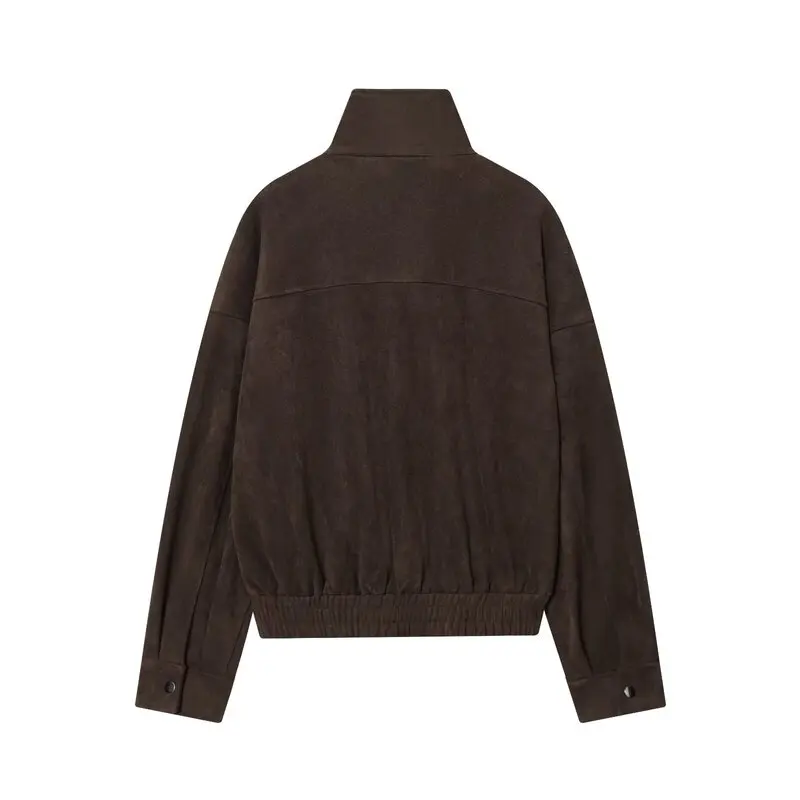 Jaqueta Feminina de Couro Sintético Solta e Elegante Outono 2025 – Casaco Curto Versátil com Zíper e Manga Longa para o Dia a Dia