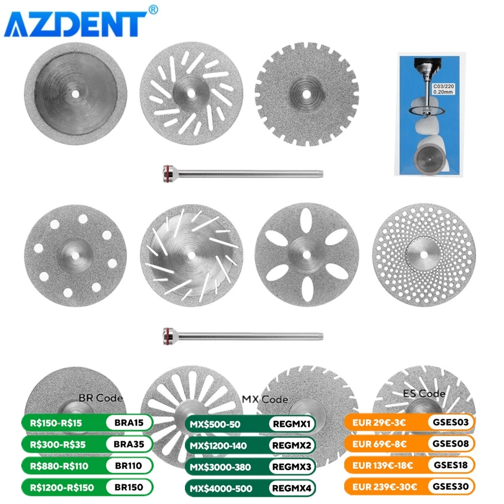 11 Sizes Dental Lab Diamond Disc 0.20mm AZDENT Ultra-thin Double Side Grit Disk Cutting Tool Dia 22mm Polisher Dentistry Dentist