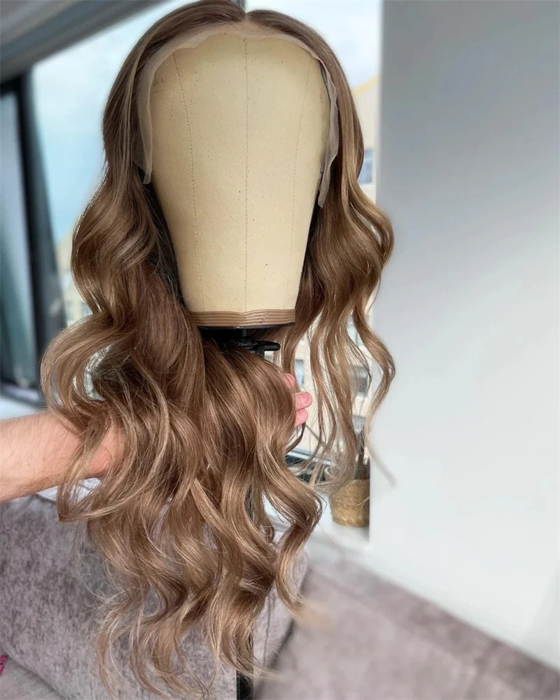 أومبير الشوكولاته البني تسليط الضوء على الدانتيل الباروكة الأمامية 13x4 شعر مستعار عصري طبيعي قبل قطعها شعري تسليط الضوء على شعر مستعار طويل الجسم موجة الطرف #2