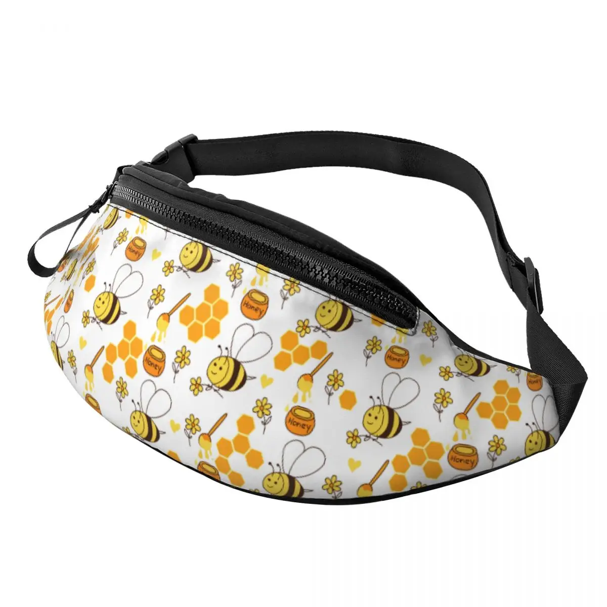 Custom Cool Honey Bees And Flowers Pattern Fanny Pack for Traveling Women Men Crossbody Waist Bag Phone Money Pouch