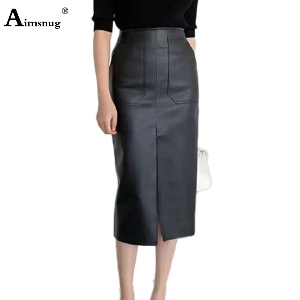 Women High Cut Fashion PU Leather Skirts 2024 America And Europe Sexy Zipper Fly Pencil Bodycon Lady Slim Faux Leather Outfits