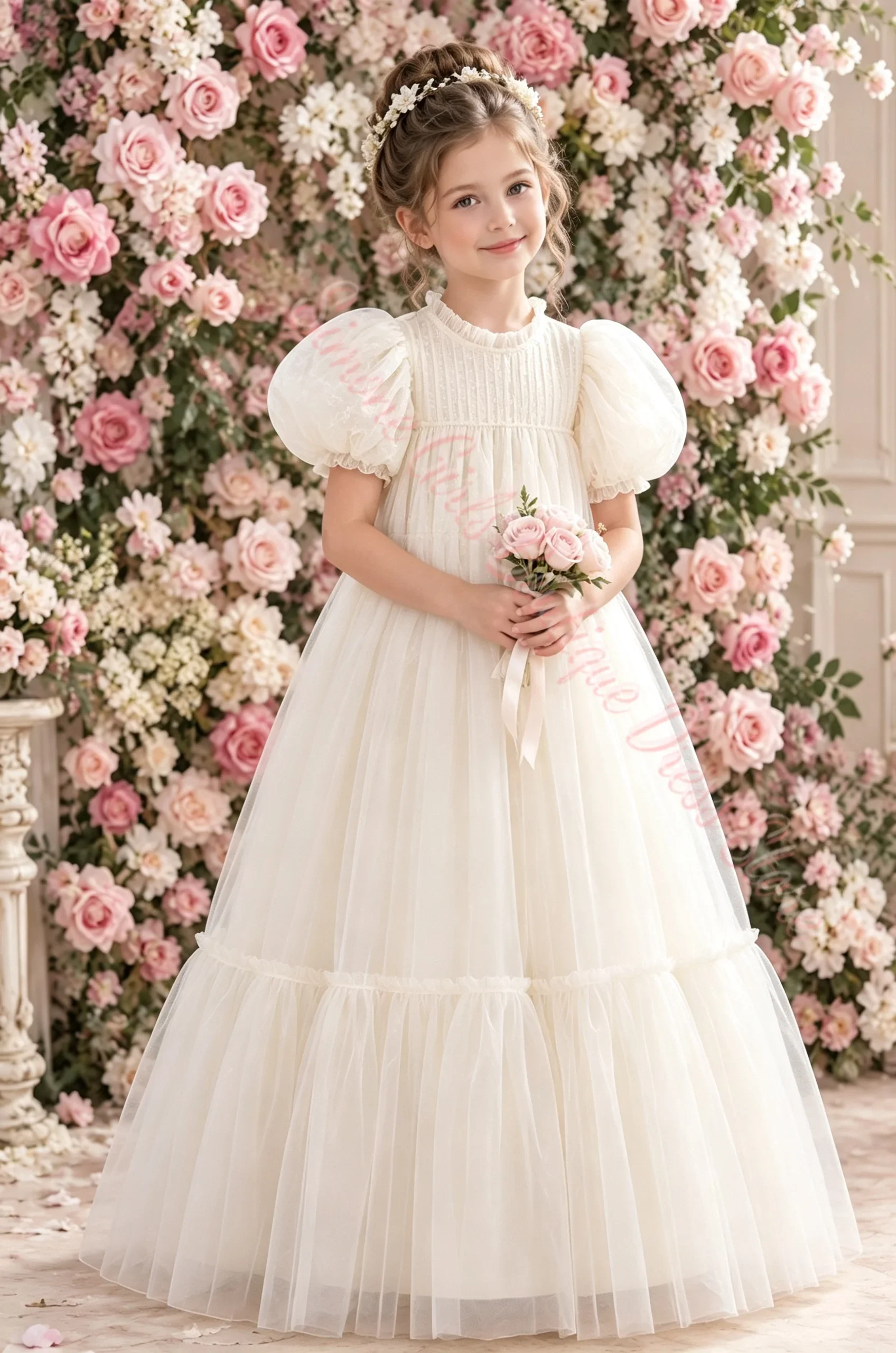 Lovely Flower Girl Dress for Tulle Tiered Half Sleeve for Wedding Birthday Party Banquet Holy Communion Gowns Parties Customized
