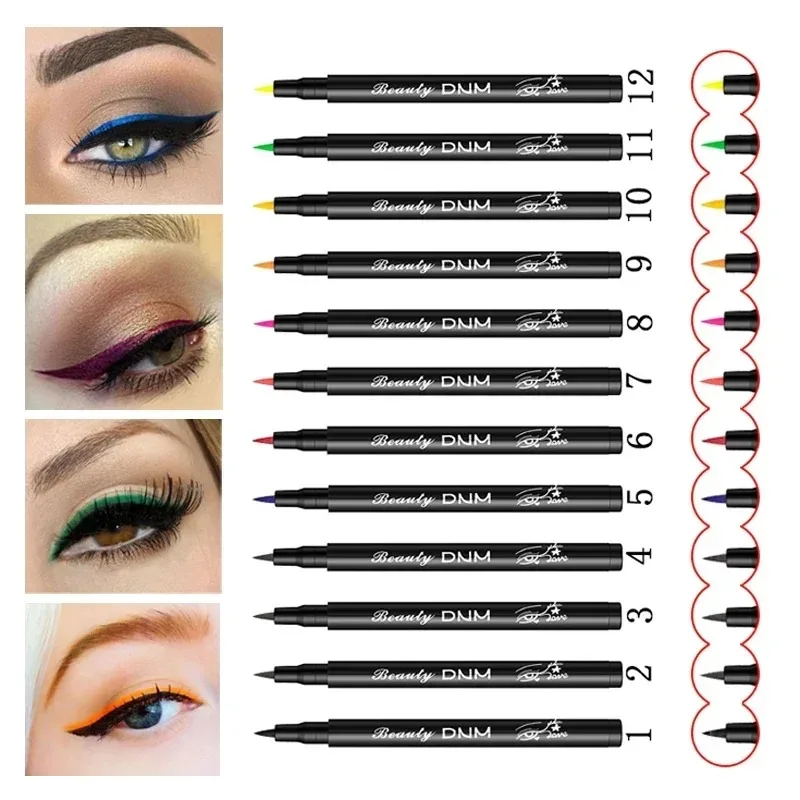 12 色マットカラフルなアイライナーペンシル持続防水液体アイライナーペン非汚れ高着色目魅力的なメイクアップ