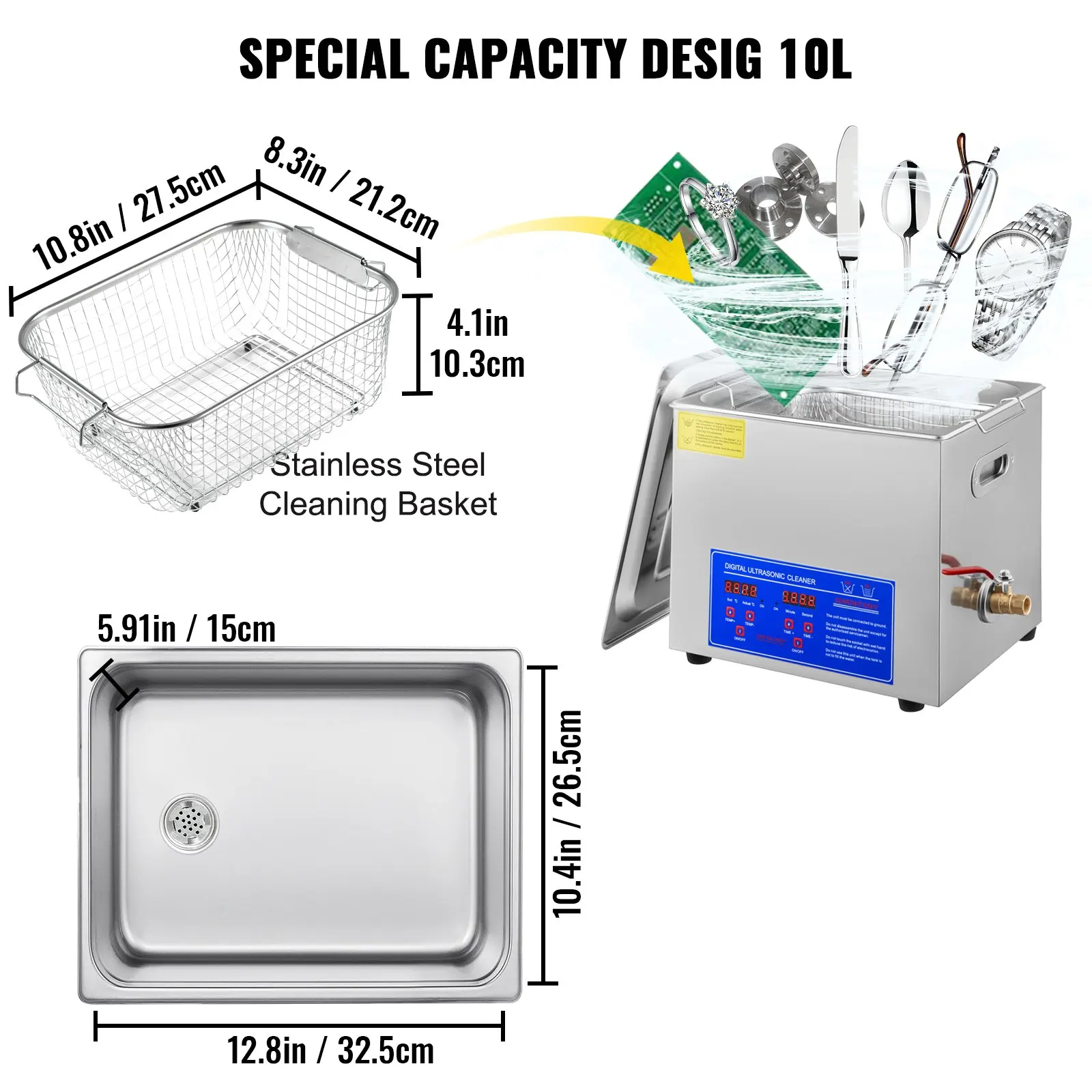 Professional Ultrasonic Cleaner 10L/2.5 Gal Digital Ultrasonic Cleaning Machine for Jewelry Dentures Small Parts